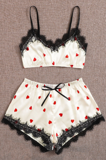 sexy non-stretch heart batch printing lace trim shorts sets sleepwear