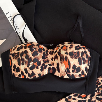 sexy slight stretch leopard printing breathable padded bras(asia size)