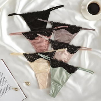 sexy slight stretch 5-colors lace splicing low waist thong