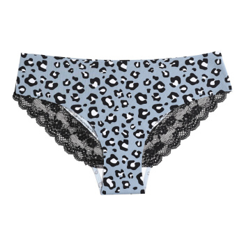 sexy slight stretch leopard print lace splicing mid waist briefs