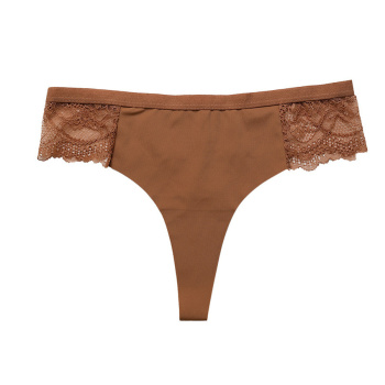 sexy slight stretch 3 colors lace splicing mid waist quick-drying thongs