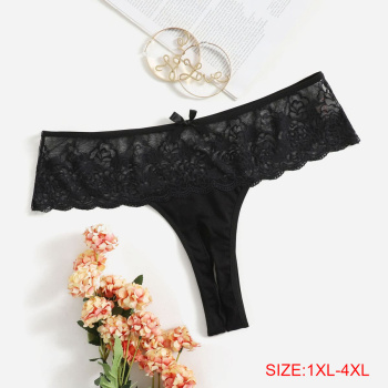 sexy plus size slight stretch lace splicing crotchless thong