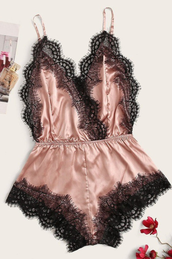 sexy non-stretch sling backless lace splicing playsuit sleepwear