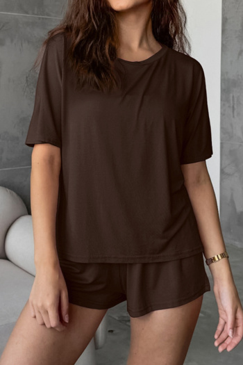 casual slight stretch simple solid color loose shorts set loungewear