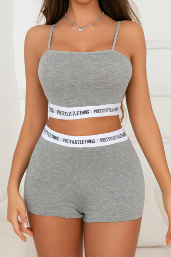 casual slight stretch sling crop vest shorts set sleepwear