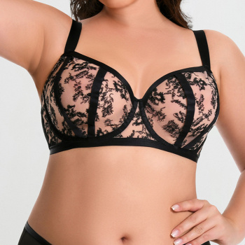 plus size slight stretch embroidery decor with underwire bras