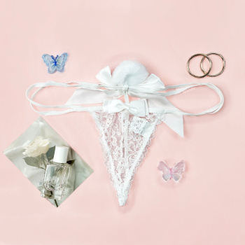 sexy plus size slight stretch see-through lace fluffy ball decor thong