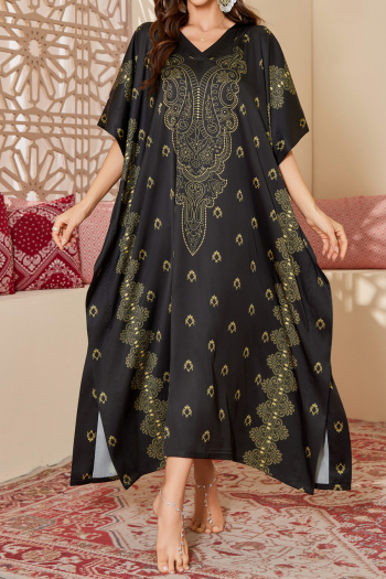 non-stretch ethnic style printing v-neck sleepwear