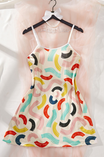 casual slight stretch sling multicolor stripe print mini dress sleepwear