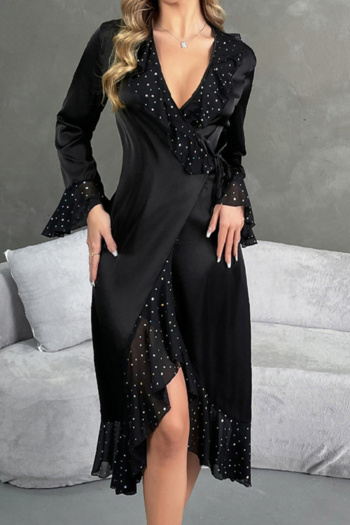 casual non-stretch see-through mesh splicing sequined robe sleepwear