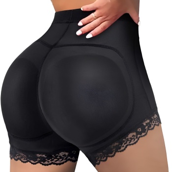 sexy plus size high stretch lace decor padded hip lift shapewear shorts
