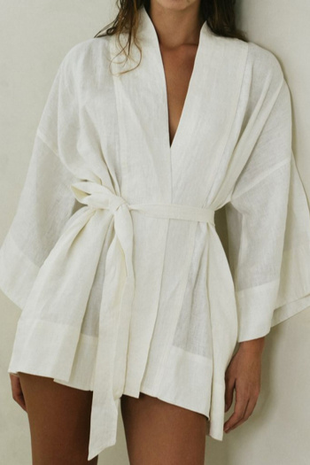 stylish non-stretch pure cotton with belt loose kimono loungewear