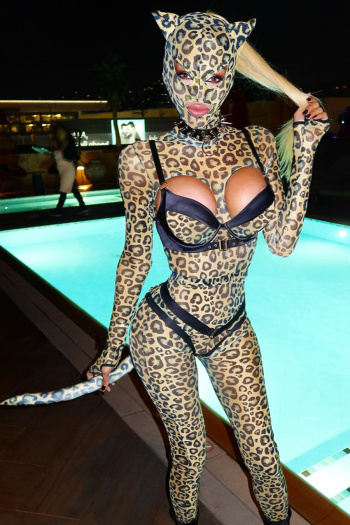 sexy slight stretch leopard printing five-piece set costumes(with underwire)
