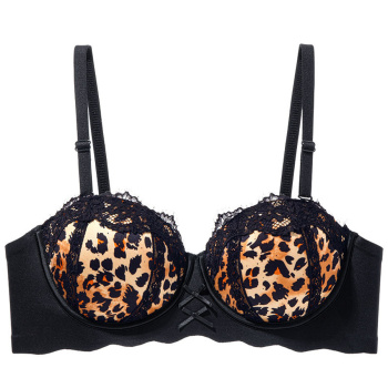 sexy slight stretch leopard lace trim with underwire padded bras(asia size)