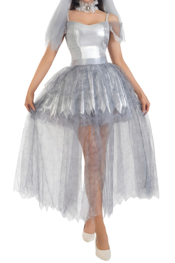 halloween slight stretch ghost bride costumes(with veil&neck ring)