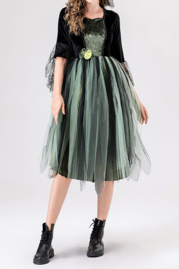 non-stretch stitching mesh midi dress witch costumes(with hat)