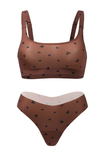 sexy slight stretch no trace heart print bra briefs set without bra pads