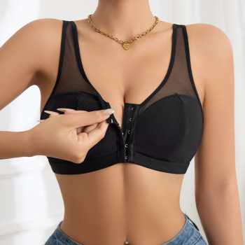 sexy plus size slight stretch mesh splicing thin breathable bra no chest pad