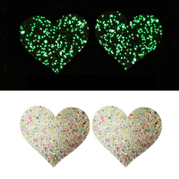 one pair new sexy noctilucous heart shape breathable nipple stickers