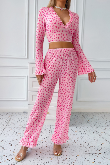 sexy slight stretch v-neck heart batch printing pants sets sleepwear