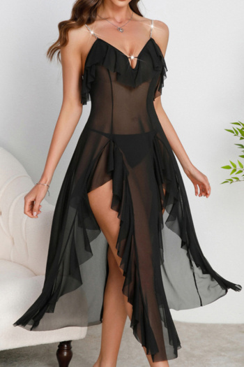 sexy slight stretch see-through mesh sling large backless slit babydoll no thong