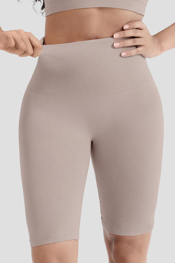plus size high stretch solid color high-waist tight abdomen shape shorts