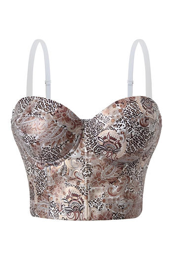 sexy slight stretch leopard and paisley print padded underwire boned bralette