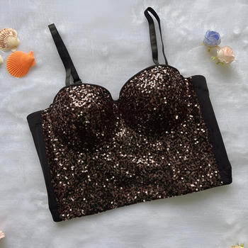 sexy slight stretch sequin decor padded underwire boned bralette