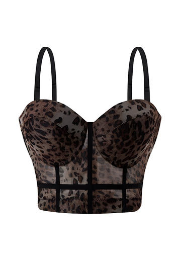 sexy slight stretch mesh leopard print padded underwire boned bralette