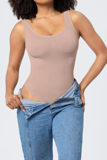 sexy high stretch square neck solid color slim shapewear