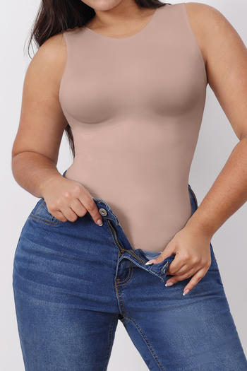 sexy high stretch solid color crew neck traceless shapewear