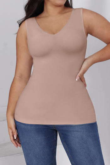 sexy high stretch v-neck solid color sleeveless shapewear