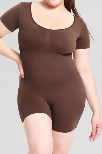 casual high stretch solid color crew neck slim shapewear