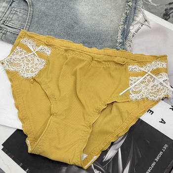 plus size slight stretch lace trim breathable panties
