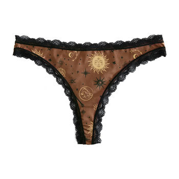 sexy slight stretch printed lace splicing thin low waist thong