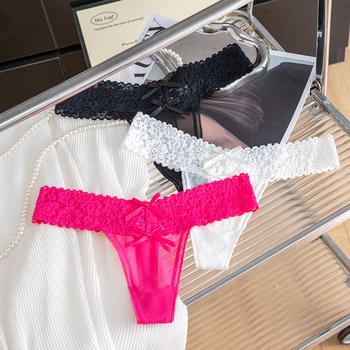 sexy slight stretch 5 colors lace trim low-waist thong