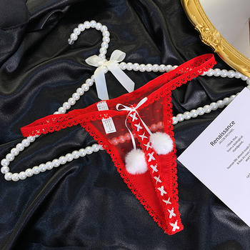sexy slight stretch 4 colors christmas lace-up low-waist thong
