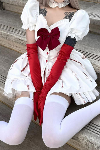 halloween non-stretch gothic costumes(with neck ring&gloves&bow,no stockings)