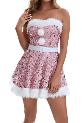 sexy slight stretch tube design sequin decor mini dress(with hat&belt&neck ring)