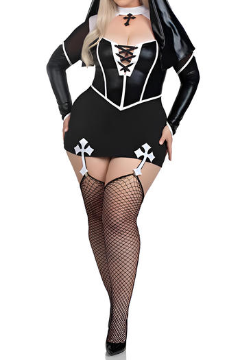 halloween sexy slight stretch nun cosplay four-piece set