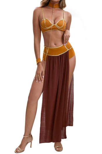 sexy plus size slight stretch three-piece set costumes(with neck ring)