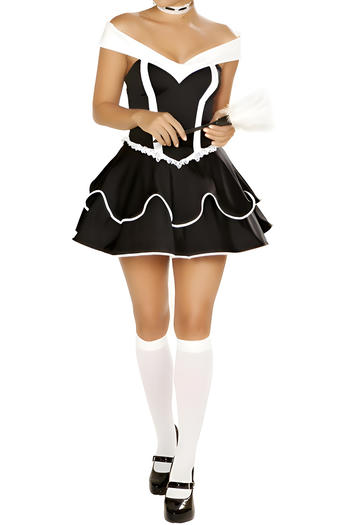 halloween sexy slight stretch maid cosplay with hair loop thong six-piece set