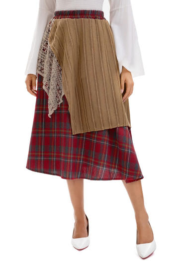 non-stretch lattice high-waist medieval midi skirt