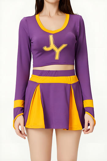 halloween stylish cheerleaders cosplay long sleeve top & mini skirt set