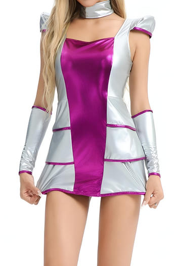 halloween astronaut cosplay slight stretch dress with neck ring & sleeves