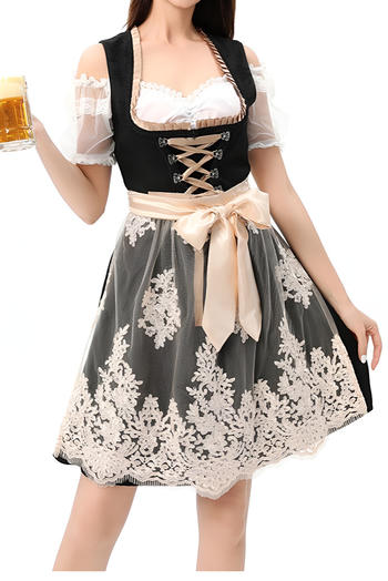 halloween oktoberfest maid cosplay non-stretch lace-up three-piece set
