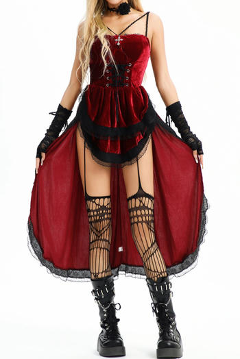 halloween non-stretch gothic costumes(with hair hoop&gloves&neck ring&stockings)