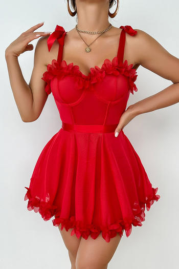 sexy slight stretch see-through mesh sling flower decor babydoll