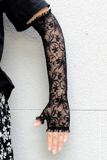 one pair new halloween see-through lace long gloves