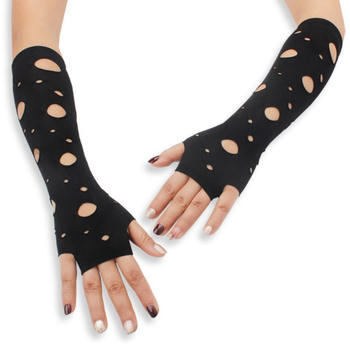 one pair new punk solid color hole halloween long gloves